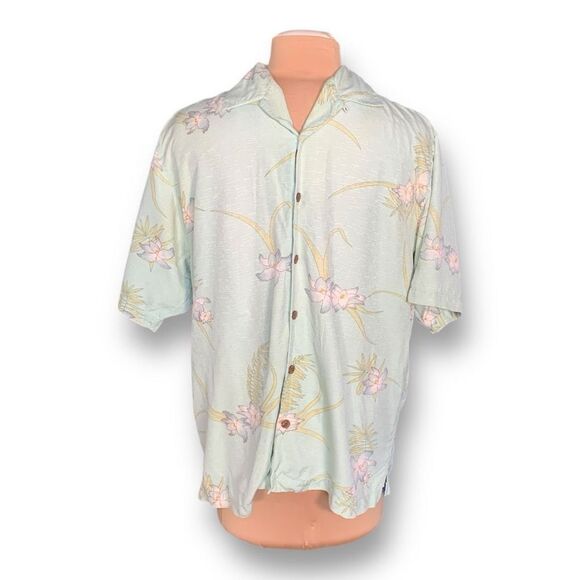 Tommy Bahama Shirt Green Tropical Floral Short Sleeve Short Sleeve Silk Hawaiian - Picture 7 of 7